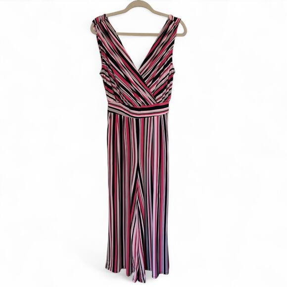 Torrid, NWT, Sz 00/Med/10 Studio Knit Surplice Tie Back Pink Stripe Jumpsuit - Picture 7 of 10